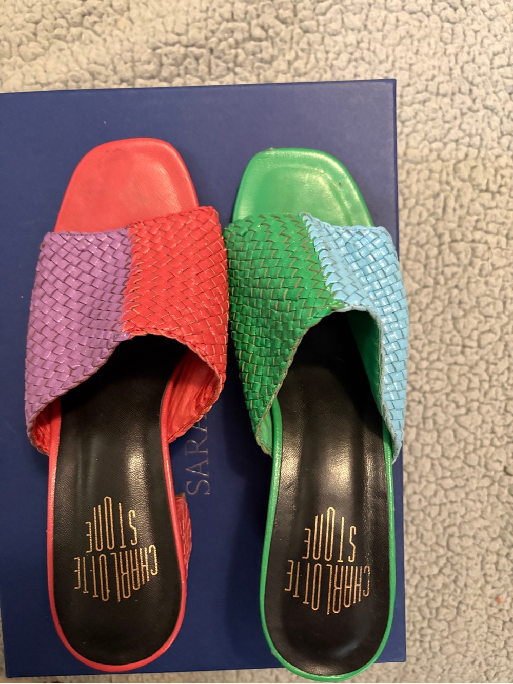 Charlotte Stone Red Green Multicolor Woven Slide Mules